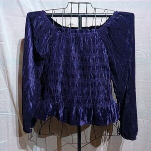 Maurices Purple Long Sleeve Velvet Pleated Blouse